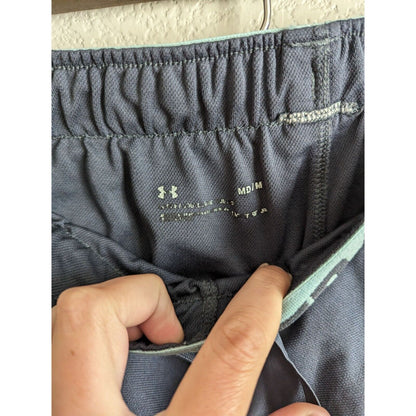 Under AArmour Womens Sz M Running Shorts Dark Gray Light Blue