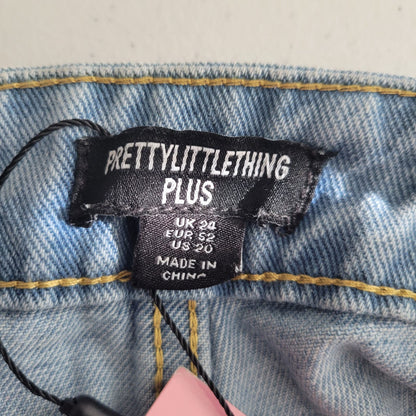 Pretty Little Things Womens Plus Sz 20 Distressed Wide Leg Blue Jeans NEW