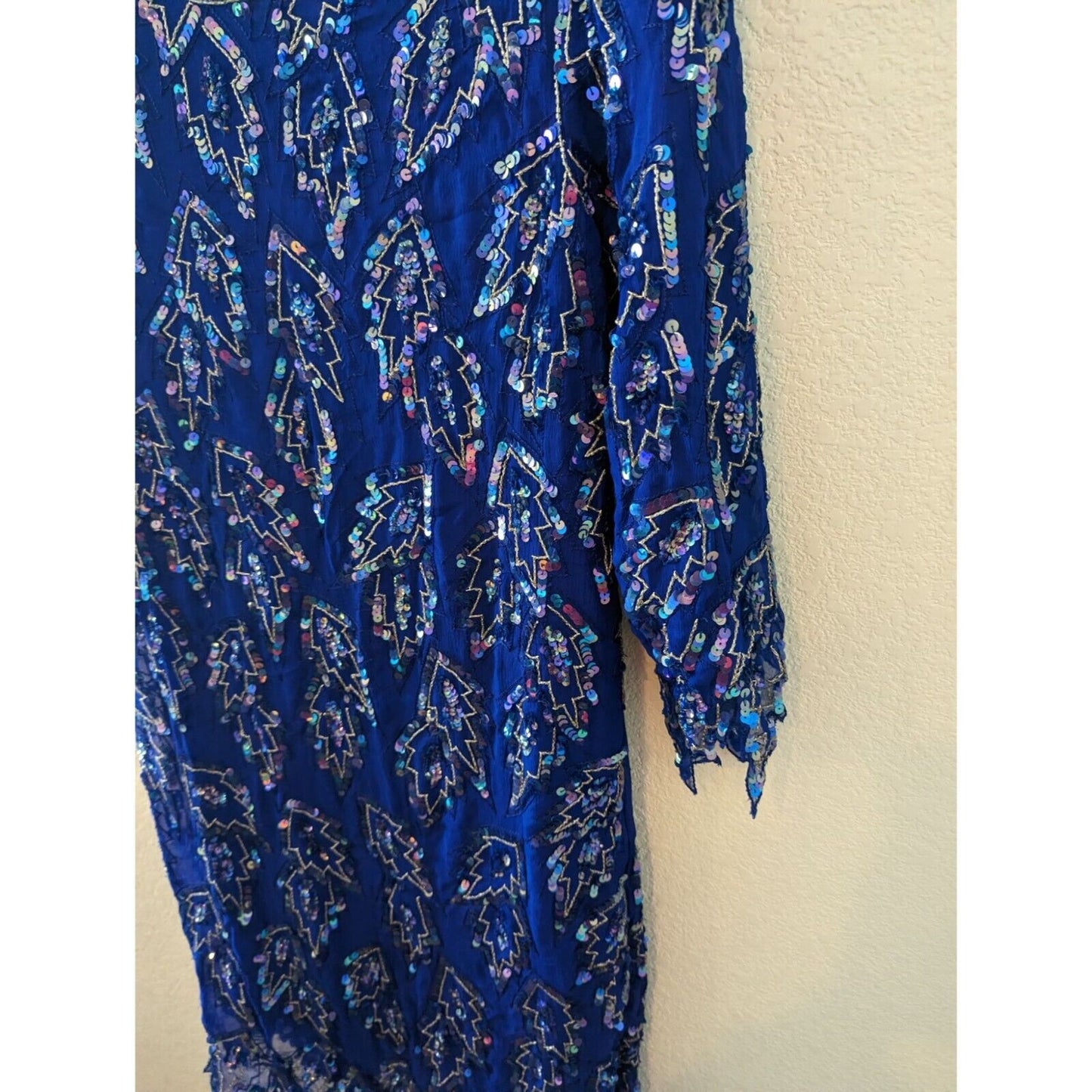 Vintage Jennifer Womens Sz S Midi Sheath Dress Fully Beaded Blue