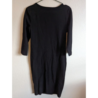 Zenana Premium Womens Sz L Midi Fitted Shirt Dress Long Sleeve Black