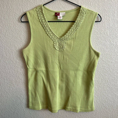 Vintage JM Collection Womens petite PL Ribbed Tank Top Light Green Crochet