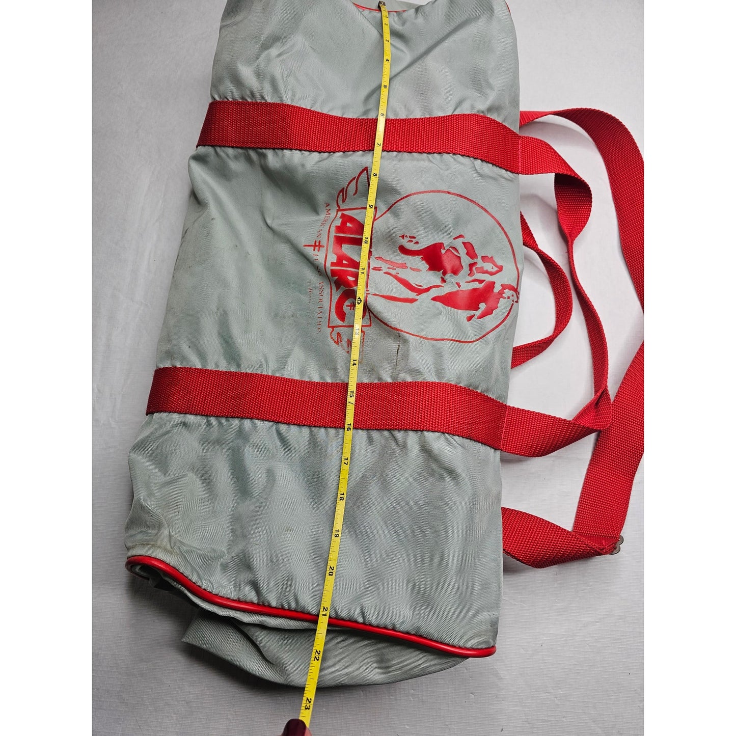 Vintage The Original Boomer Bag Nylon Duffel Bag Silver Red