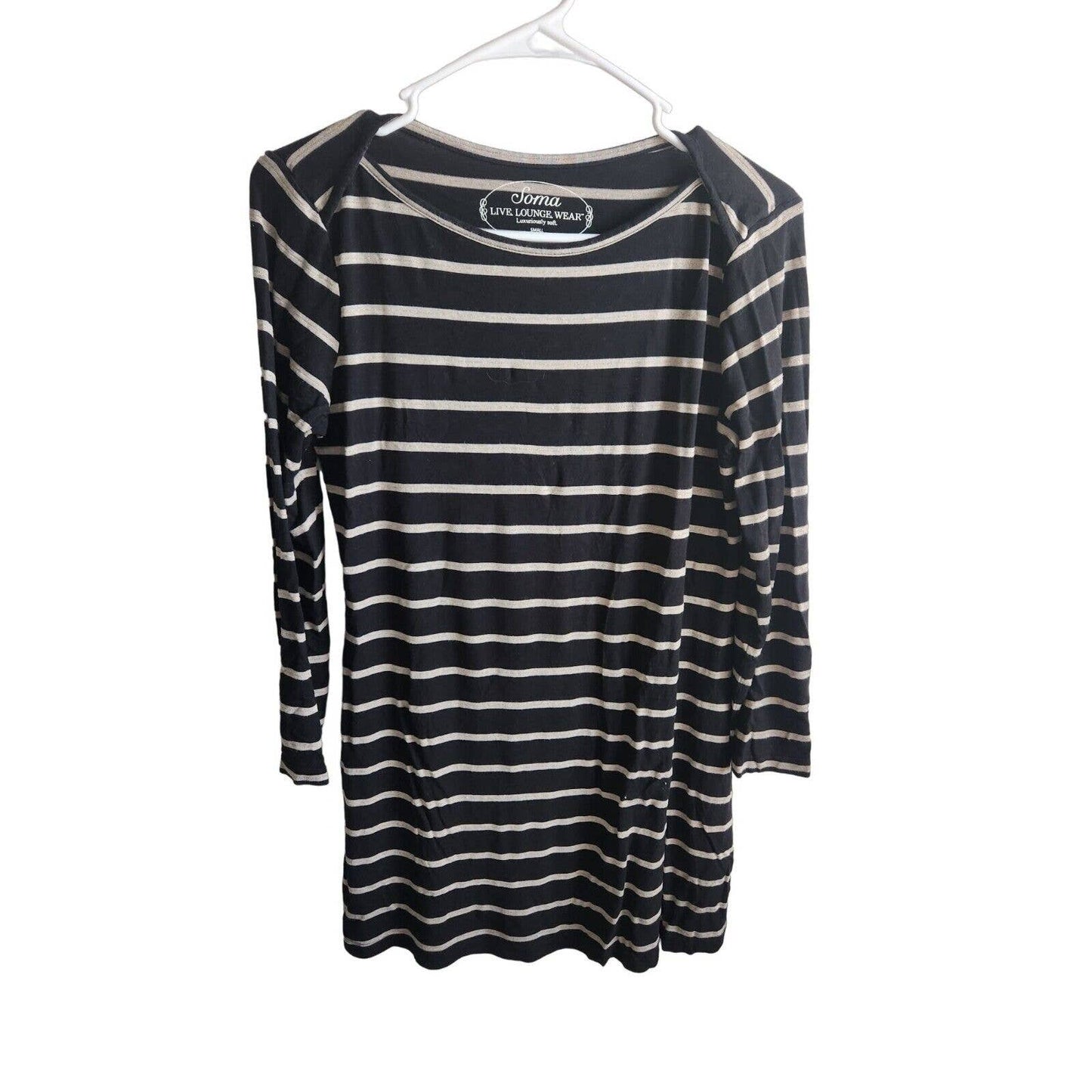 Soma Womens Sz S Long Sleeve Tunic Length Slinky T Shirt Black White Striped