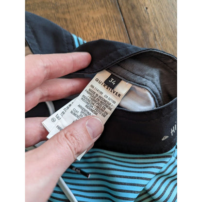 Quiksilver High Line Mens Sz 34 Board Shorts Swimsuit Blue Striped