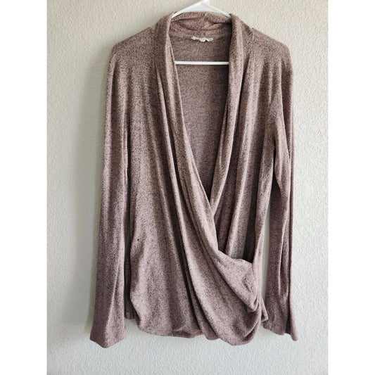 Pleione Anthropologie Womens Sz S Long Sleeve Draped Blouse Taupe