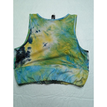 Womens Sz M Longline Sports Bra Cropped Top Black Blue Tie Dye