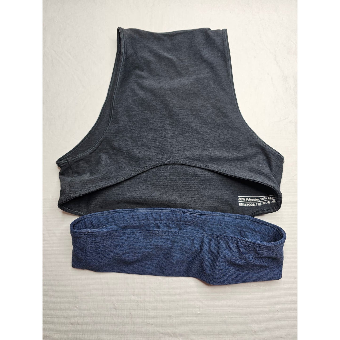 Outdoor Voices Womens Sz S Tri Tone Slashback Crop Top Sports Bra Blue Gray