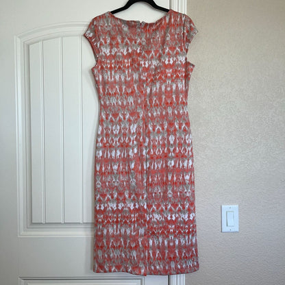 Beige by eci Womens Sz M Sheath Dress Orange and Ivory Career Midi