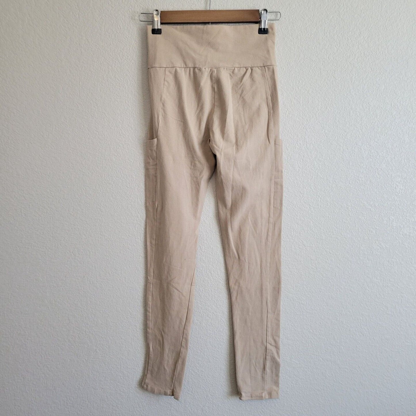 Ambiance Womens Sz S High Waist Leggings w/ Pockets Light Beige