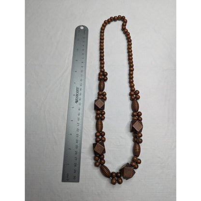 Vintage Mid Century Chunky Wooden Beaded Statement Necklace Brown