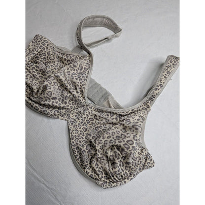 Vintage 1990s Womens Sz 36D Gray Leopard Print Unlined Bra Animal Print