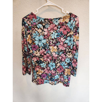 Jaclyn Smith Womens Sz M 3/4 Sleeve T Shirt Bright Floral