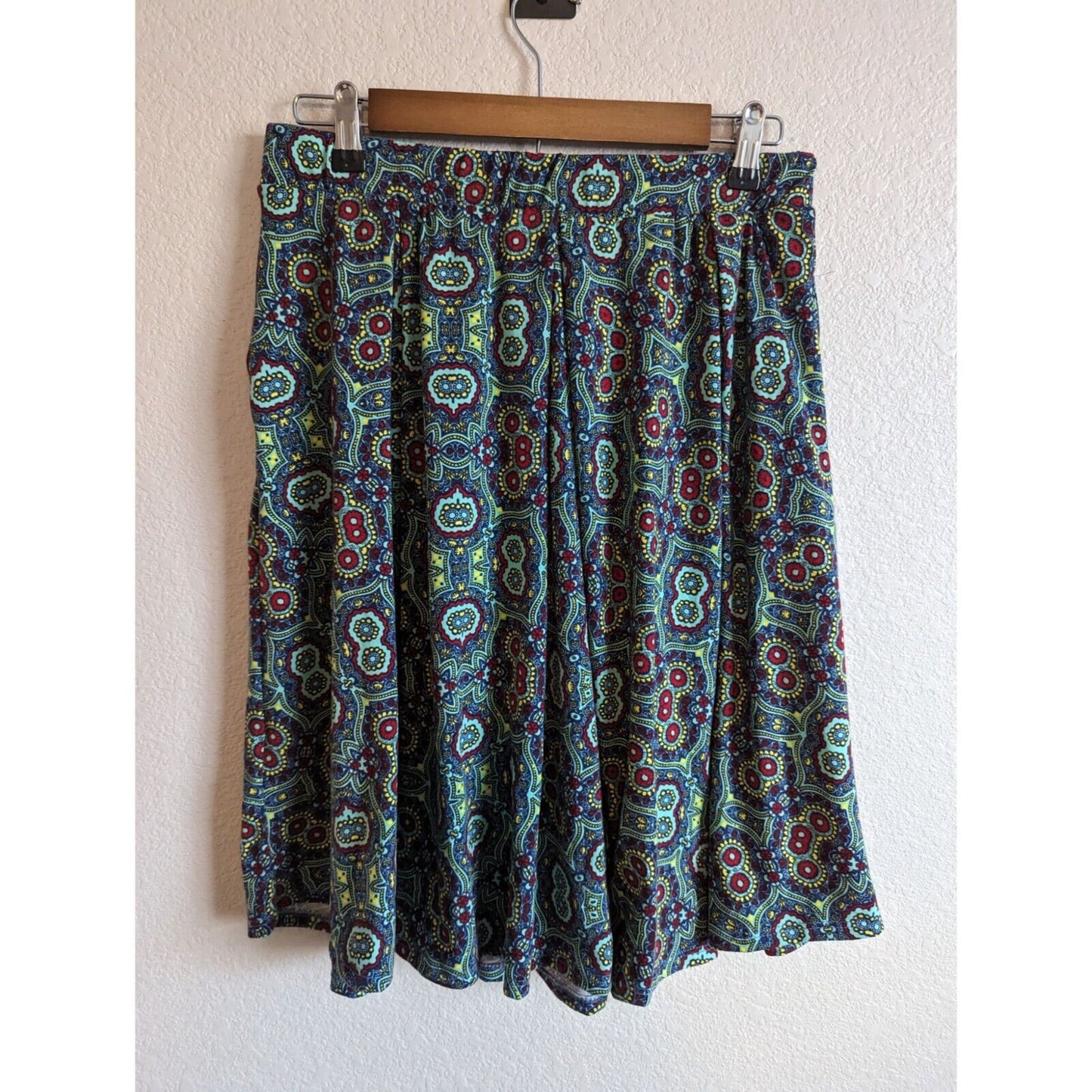 Lularoe Womens Sz XL Knee Length Pleated Skirt Blue Mandala Print