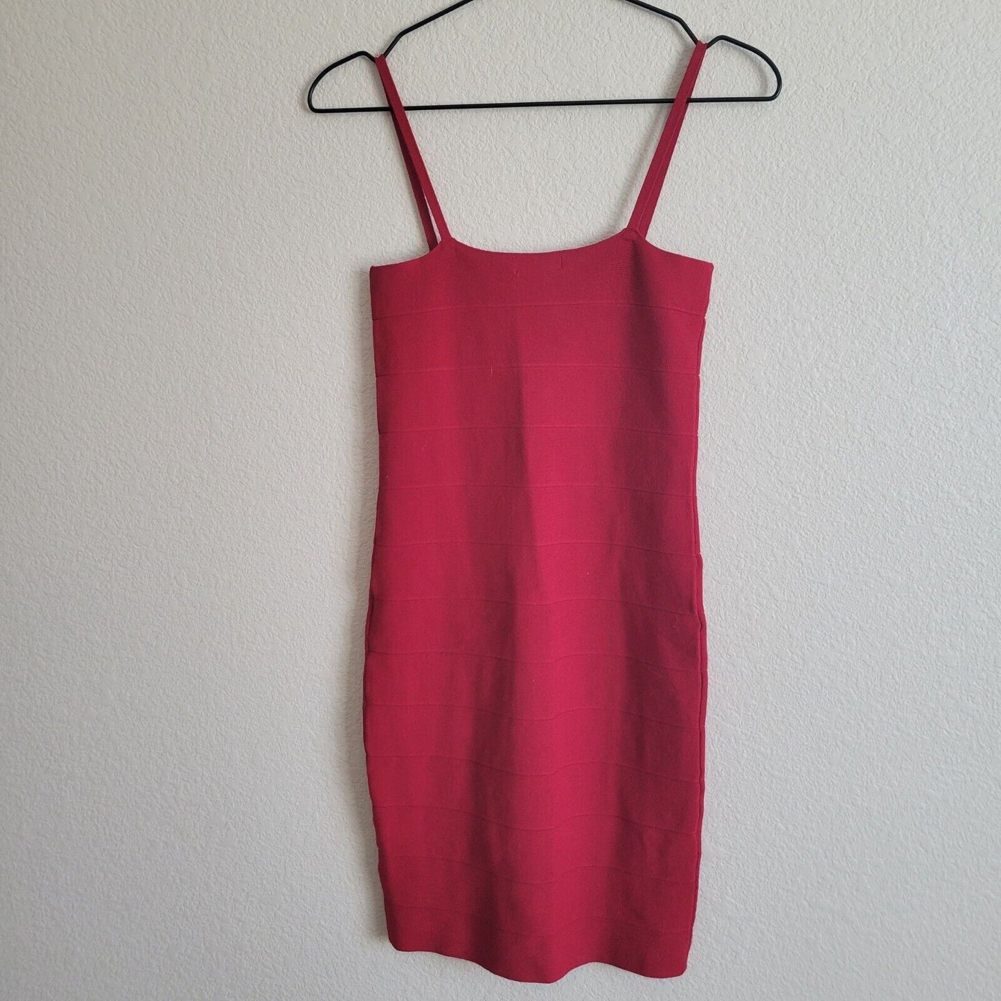 Leith Womens Sz S Solid Red Knit Mini Dress Spaghetti Strap Square Neck