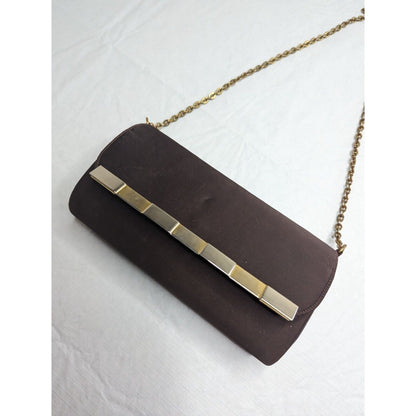 Vintage Miss Lewis Womens Purse Silver Evening Metal Brown Fold Over Chain