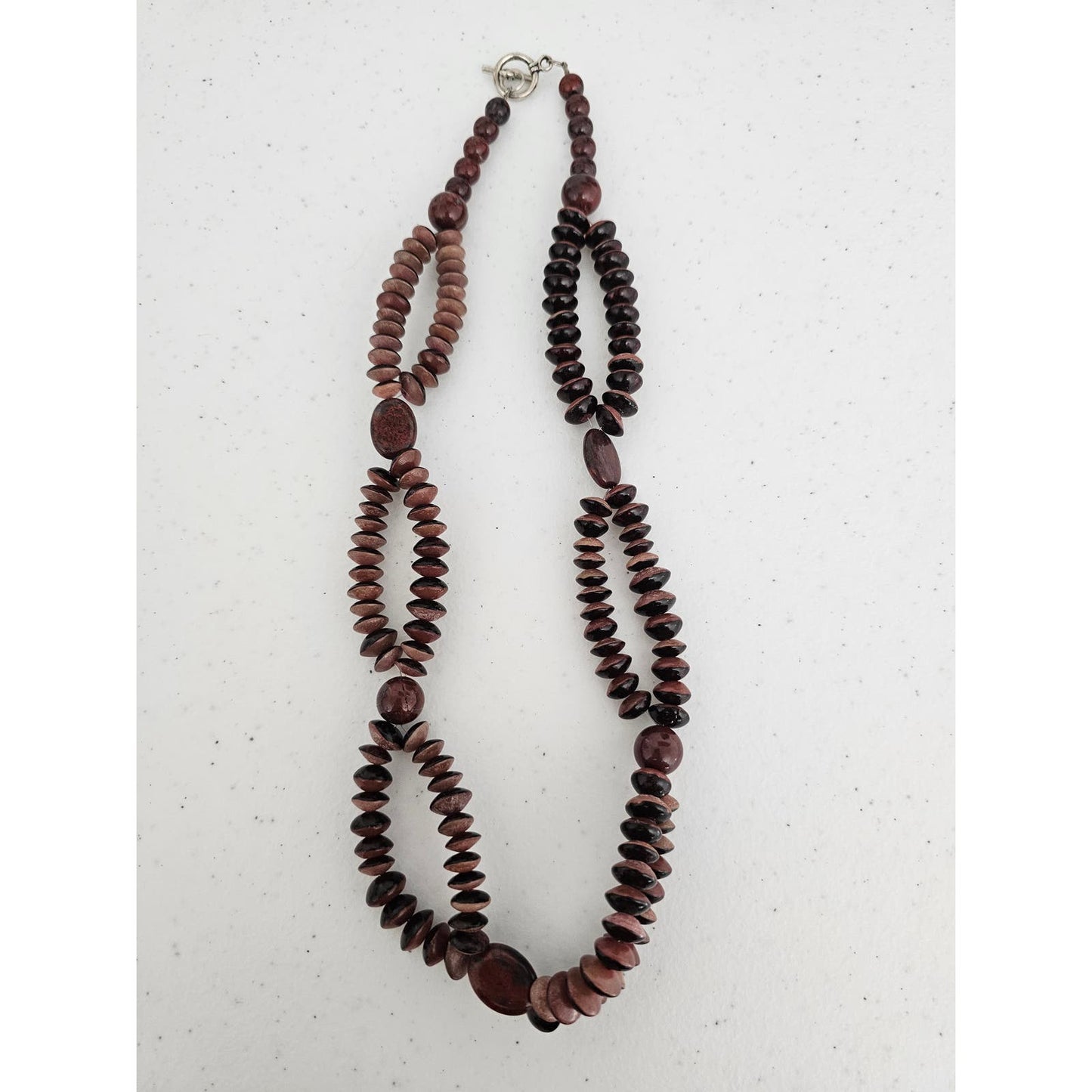 Vintage 1970s Primitive Multi Strand Wooden Beaded Necklace Brown