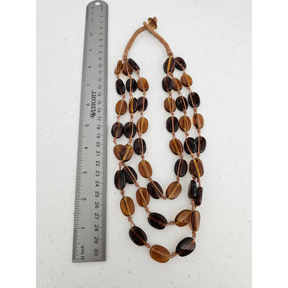 Vintage Mid Century Multi Strand Amber Glass Beaded Necklace Boho