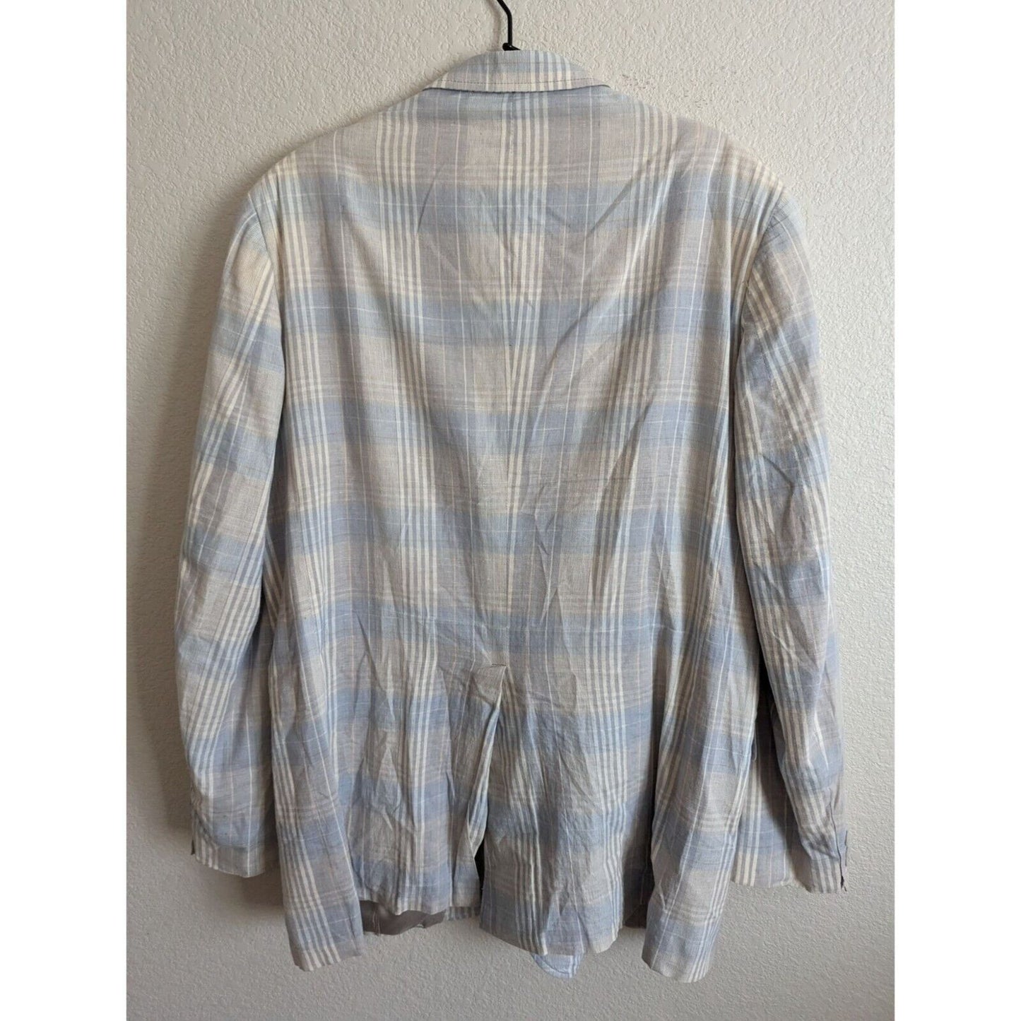 Vintage 1970s Andover Reed Mens 2 Button Suit Coat Light Blue Plaid Sz 42R