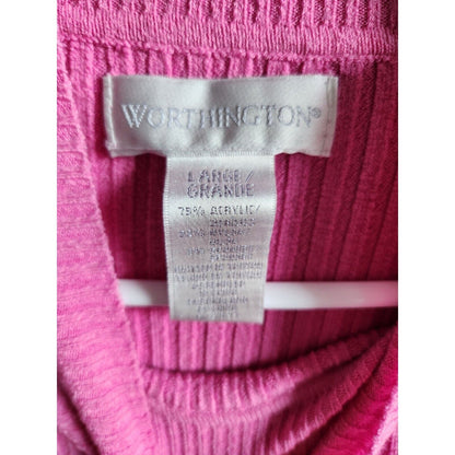 Vintage Wothington Womens Sz L Mock Neck Sweater Bubblegum Pink Ribbed