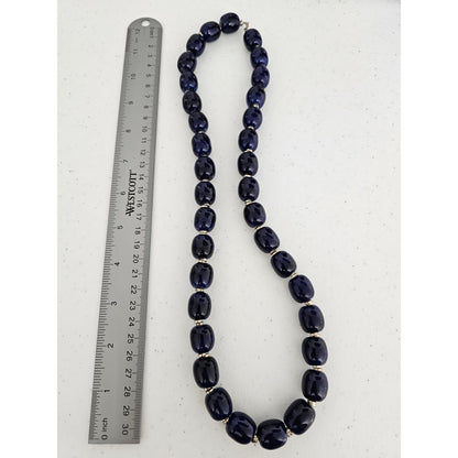 Vintage 1970s Single Strand Translucent Blue Glass Beaded Necklace