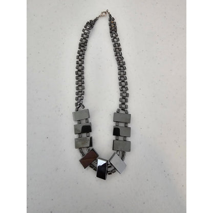 Vintage 1990s Silver Tone Metallic Geometric Beaded Necklace Formal