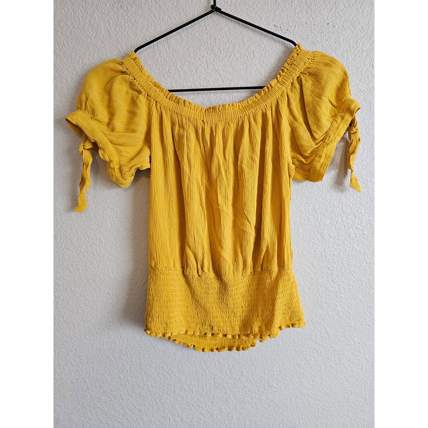 Express Womens Sz M Off Shoulder Boho Blouse Mustard Yellow