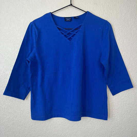 Vintage Westbound Petites Womens PM Kelly Blue V Neck Shirt