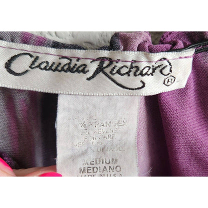 Vintage Claudia Richard Womens Sz M Short Sleeve Wide Neck Blouse Purple