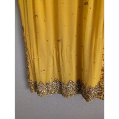 Vintage 1960s Indian Style Womens Skirt Pants Blouse Set Gold Embroidered