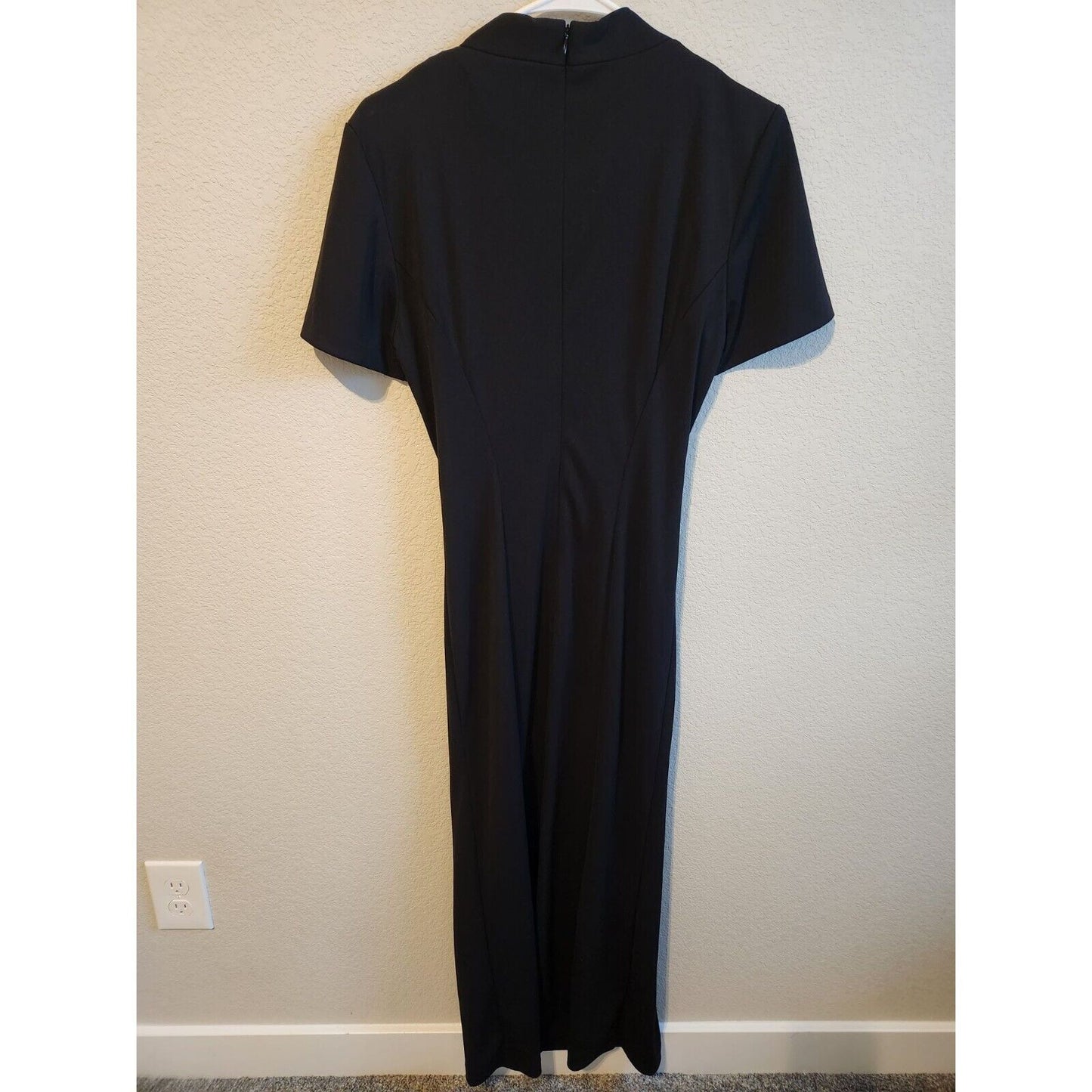 Vintage 1980s Scarlett Womens Sz 8 Maxi Dress Solid Black Slinky Belted