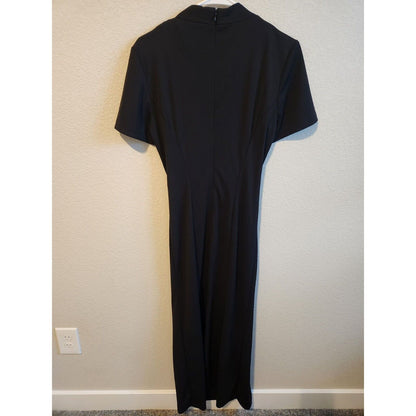 Vintage 1980s Scarlett Womens Sz 8 Maxi Dress Solid Black Slinky Belted