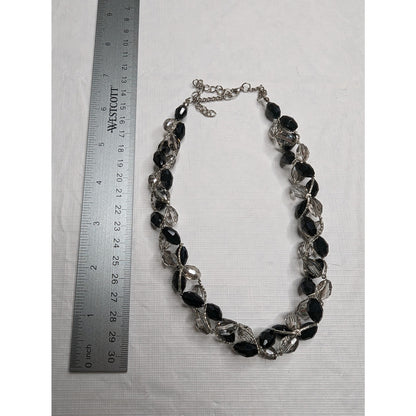 Vintage Y2K Womens Beaded Choker Necklace Black Clear Braided Beads