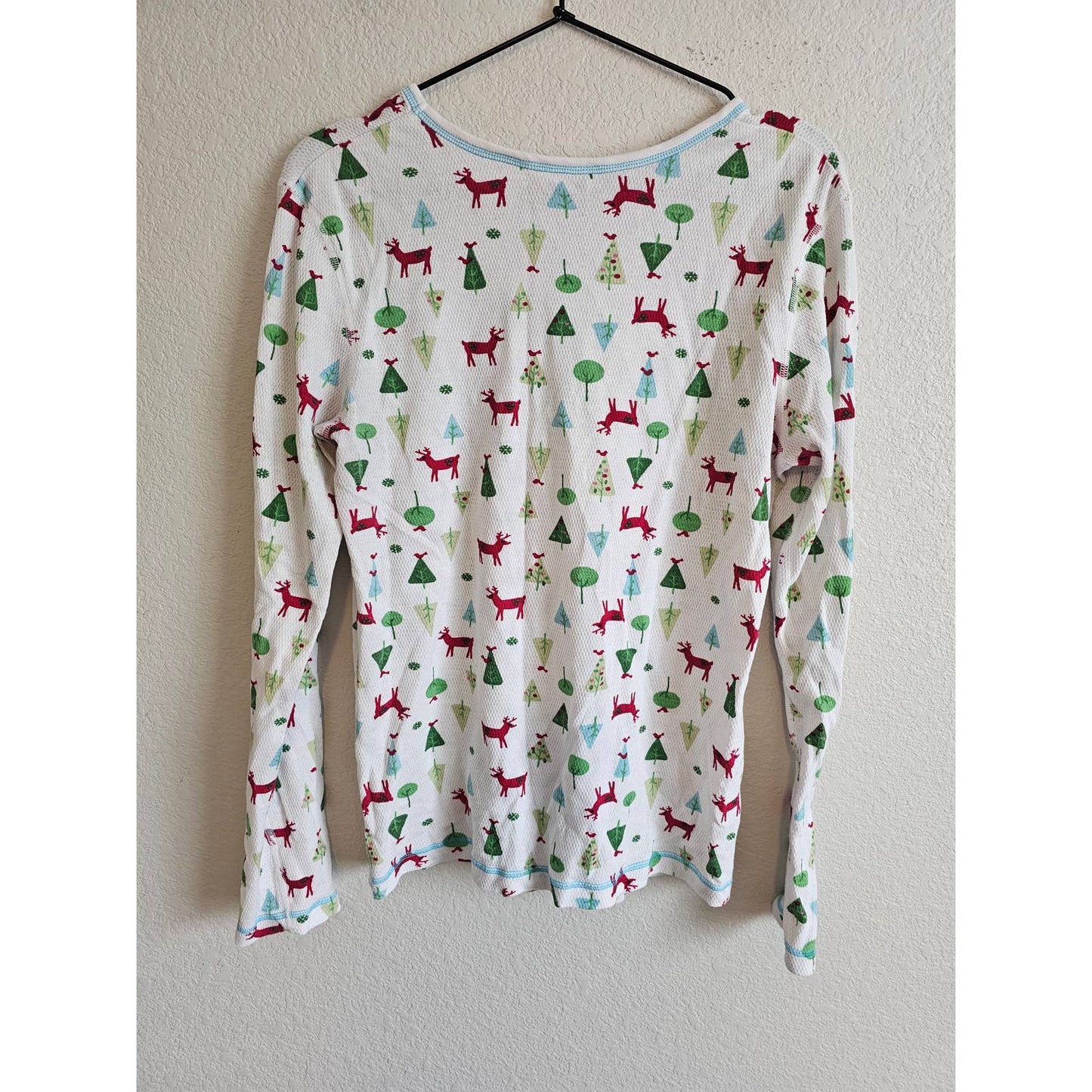 Adonna Womens Sz XL Long Sleeve Thermal Shirt Christmas Tree Print Cotton Blend