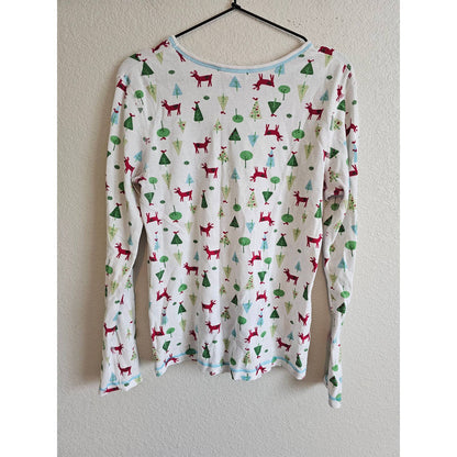 Adonna Womens Sz XL Long Sleeve Thermal Shirt Christmas Tree Print Cotton Blend