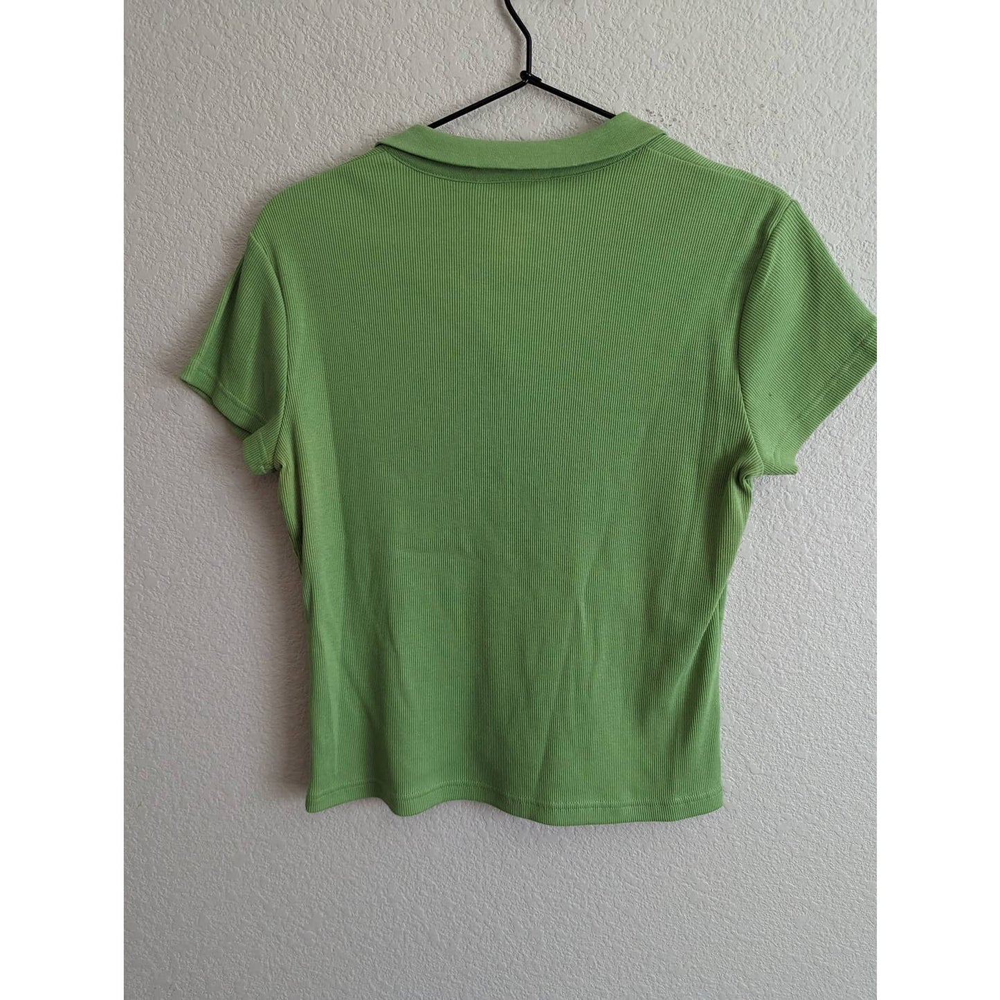 Talbots Petites Womens PM Short Sleeve Polo Shirt Green Ribbed