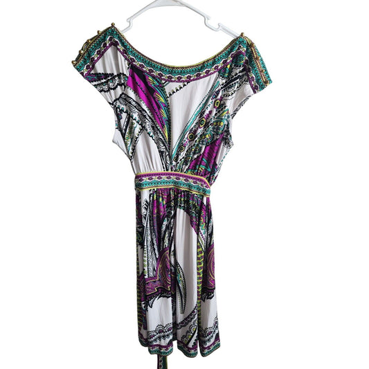 Vintage eci Womens Sz 14 Knee Length Dress Studded Shoulder Bold Colors