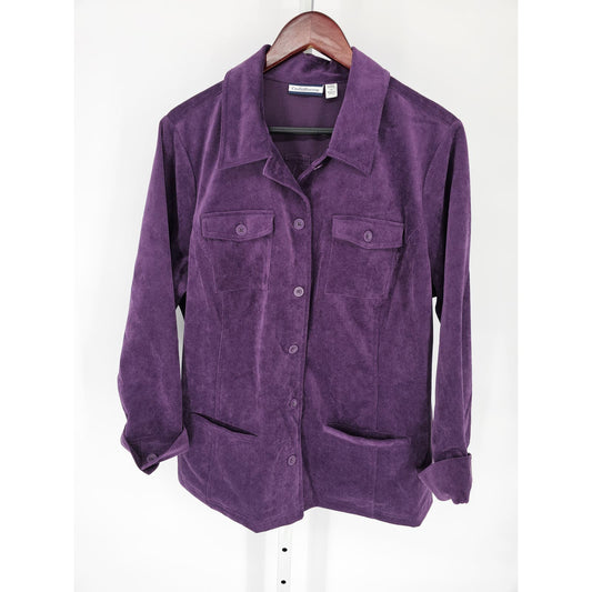 Croft & Barrow Womens Sz 1X Purple Corduroy Shacket Shirt Jacket Button Up