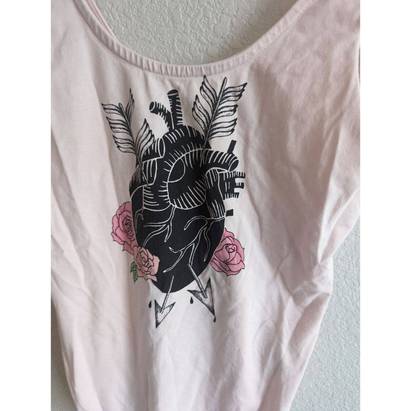 H&M Coachella Womens Sz S Bodysuit Pink Anatomic Heart