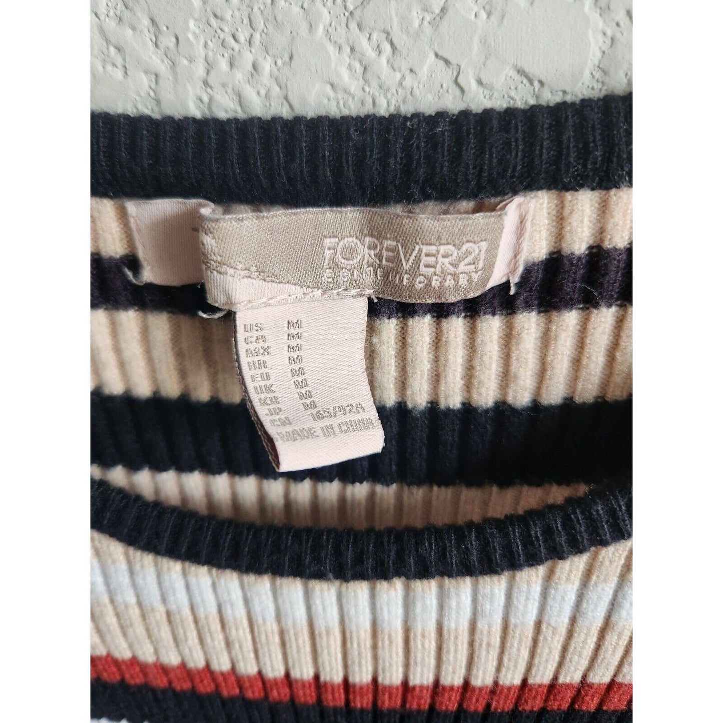 Forever 21 Womens Sz M Knee Length Bodycon Sweater Dress Ribbed Striped