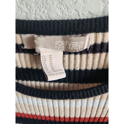 Forever 21 Womens Sz M Knee Length Bodycon Sweater Dress Ribbed Striped