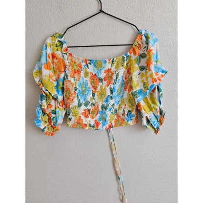 Illa Illa Womens Sz S Colorful Tropical Crop Top Shirt Floral