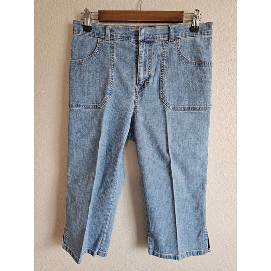 Gloria Vanderbilt Jeans de pierna ancha recortados para mujer Sz 8P Petite con lavado claro