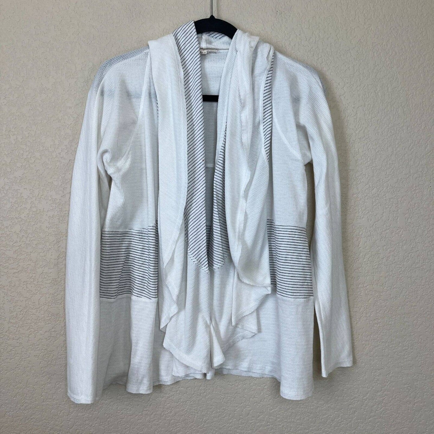 Mystree Womens Sz S Open Front Cardigan Sweater White and Black Lightweight