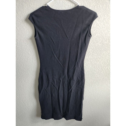 Vintage 1990s Express Womens Sz 2 Knee Length Cotton Shirt Dress Solid Black