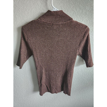 Vintage Plymtone womens Sz L Brown Turtleneck Shirt Metallic Weave Ribbed