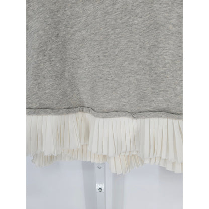 J. CREW Sweatshirt Womens Small Ruffle Hem Gray Cream Ruffle Trim