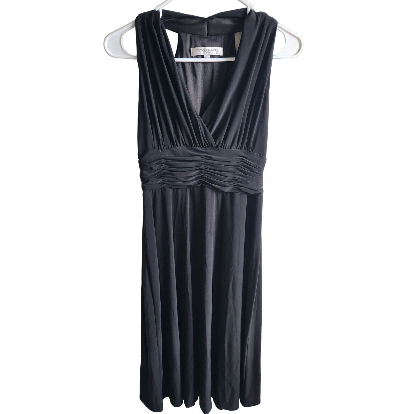 Evan Picone womens Sz 6 Midi Dress Black Formal V Neck Sleeveless