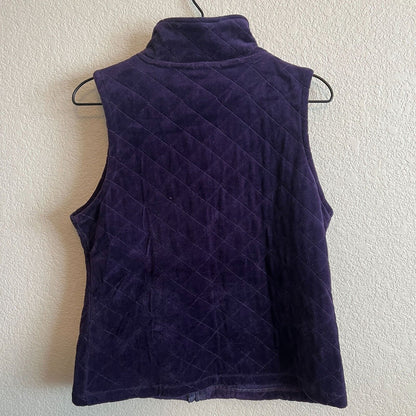 Peck & Peck Relaxed Womens Sz M Purple Velvet Quilted Vest Rhinestone Zipper
