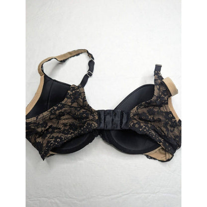 Maidenform Womens Sz 36B T Shirt Bra Black Beige Lace Trim