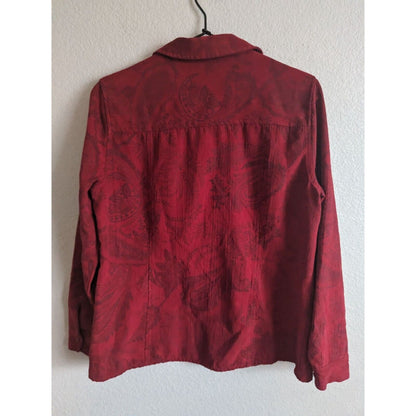 Tantrums Womens Sz M Long Sleeve Button Up Blouse Red Floral Vintage